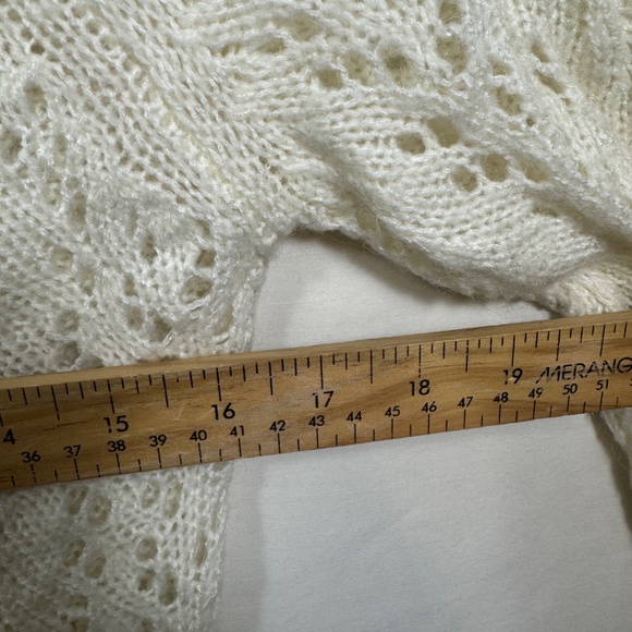 Midtown Cardigan Sweater Womens Size Large Cream Crochet Knit Full Button Mohair - Picture 3 of 6
